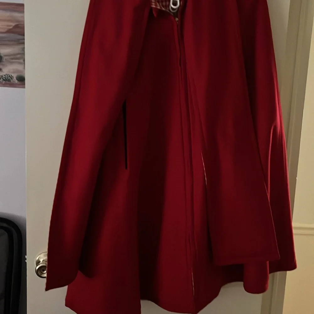 Bill Atkinson glen of Michigan wool red poncho jacket red and white checkered - Picture 3 of 5